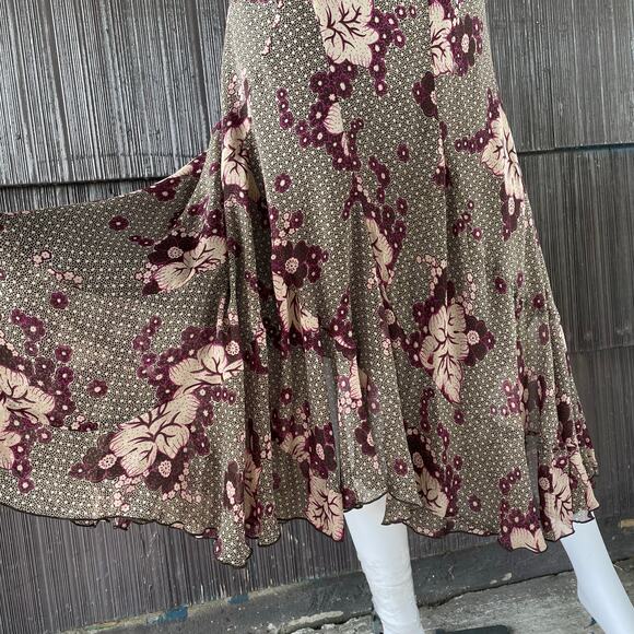 🔥Y2K Anne Klein 100% Silk Romantic Floral Bohemian Flowy Asymmetrical Skirt 16W - Picture 4 of 9